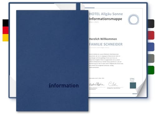 Informationsmappe A4 Naturkarton - BL-exclusivdruck® BL-plus - mit Prägung ‚information‘ - für Gäste oder Mitarbeiter - hochwertige Informations-Präsentation aus 350g/m² Pappe (Königsblau, 8 Stück)