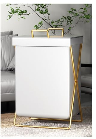 JITEM Blanket X-Frame Collapsible Laundry Basket w/Leather Bag Sorter Organizer Black/Gold Metal Frame Laundry Hamper Luxury Folding Dirty Clothes Basket w/Lid Toy Washing Bin