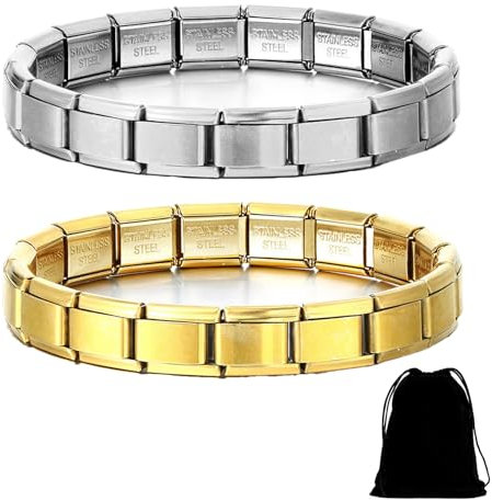 Rienan Italian Charm Bracelet - 2 Stück Abnehmbare Edelstahl Modul Armband für Modischer Handbemaltes Vintage Basisarmband 9mm
