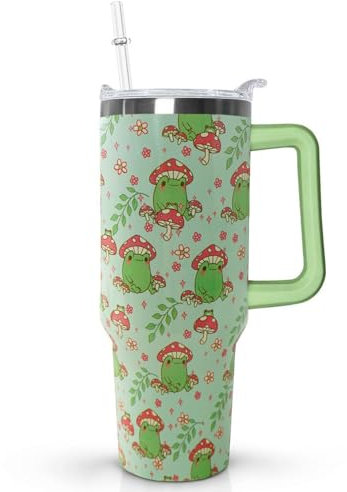 Ceovfoi 40 Oz Frog Tumbler With Handle, Green Coffee Travel Mug Cup and Water Bottle, Decor and Gifts for Women