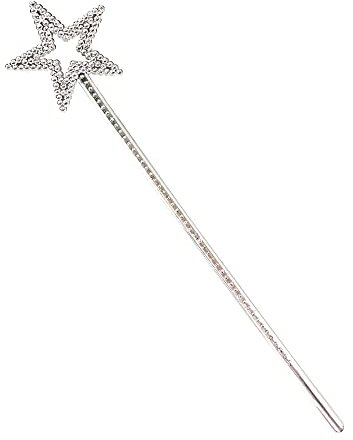 MOFALA Star Baguette magique, accessoire de jeu de rôle, 35 cm, pour Halloween, Noël, princesse, fille, en cristal, argenté