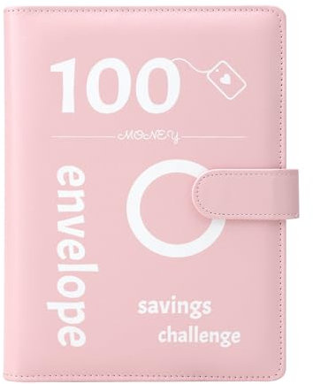 100 Envelope Challenge Binder, Umschläge Challenge Binder, Lustiger Budgetordner zum Sparen von €5,050 mit Geldumschlägen, Spar Challenge für Budget Planer (Rosa)