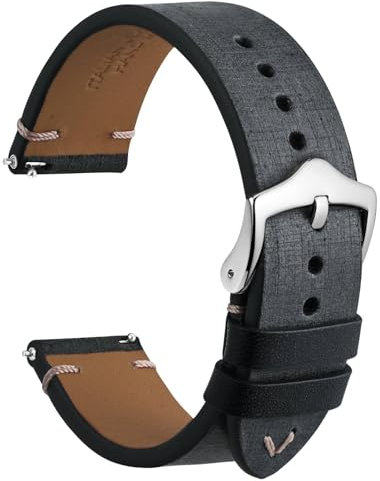 WOCCI 20mm Leder Uhrenarmband, Vollnarbiges Kalbsleder (Dunkelgrau)