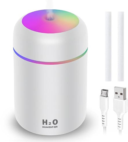 Humidifier Portable Mini Humidifiers for Bedroom, Personal Desktop Air Humidifier with Colorful Cycling Light, 2 Mist Modes and Auto Shut-Off, Super Quite for Office Home Car (White)