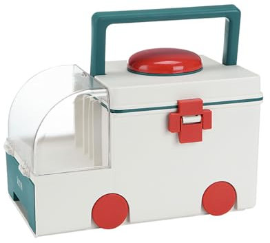 TWSOUL Vintage Ambulanzform Medizinbox Aufbewahrung, Hausapotheke Box mit Tragbarem Griff und Großer Kapazität, Ideal für Medikamente und medizinische Zubehör, als Erste-Hilfe-Koffer (Grün)