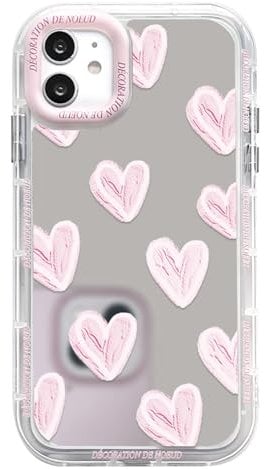 NITITOP Compatible with iPhone 11 Case Cute Glossy Mirror Love Heart Pattern for Women Girls Pink Lens Bezel Design Shockproof Silver Protective Phone Cover - Pink Heart