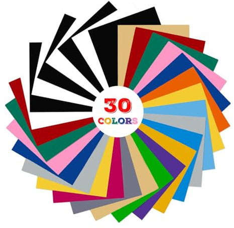 LUCKIGUCK 30 Farben Plotterfolie Textil Heat Transfer Vinyl 30,5 x 25.5 cm Transferfolie Plotter Flexfolie für Textilien Transferfolie zum Aufbügeln DIY T-Shirt, Stoffe