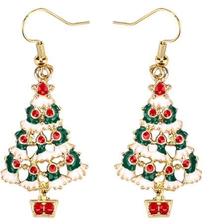 Ticome Christmas Tree Earrings,Cartoon Oil Dripping Christmas Tree Creative Alloy Earrings, Fashionable and Versatile Holiday Decorations, Christmas Themed Decorations, Gifts for Girls and Women