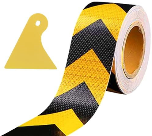 Reflektierendes Klebeband, Gelb Schwarz 25Mx5CM Conspicuous Warning Tape, Selbstklebend Warnklebeband Markierungsband Warnmarkierung Sicherheit für Fahrzeuge Autos Anhänger Draussen