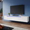 ZANOFIRA Floating TV Unit Stand with RGB LED Lighted, High Gloss TV Stand with 2 Large Pull-Down Door, Modern Wall Mounted TV Cabinet for Living Room, 1800x350x300mm, White