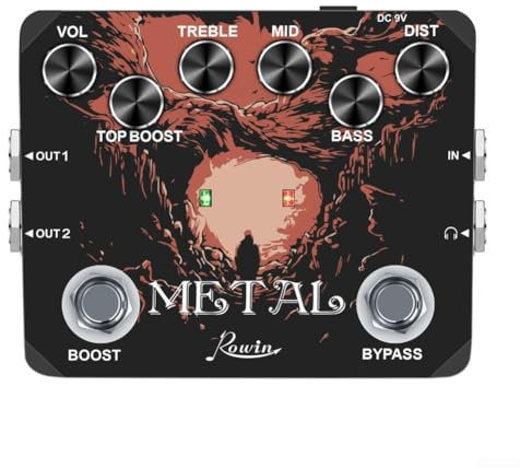 Metal Distortion Guitar Pedal, Rowin Metal Boost Distortion Guitar Effect Pedal Sounds Ture Bypass for Electric Guitar True Bypass