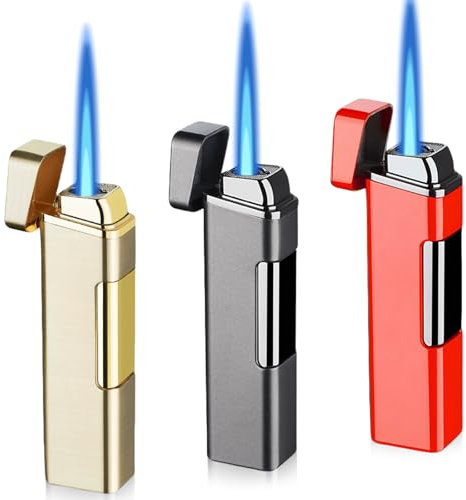 3 Stück Feuerzeug mit Gas befüllt: Sturmfeuerzeug mit Jetflame, Winddicht Nachfüllbar Sturmfeuerzeug, Jet Feuerzeug Gasfeuerzeug für Küche, Gebäck, Camping, Geschenke für Männer, Schwarz (ohne Gas)
