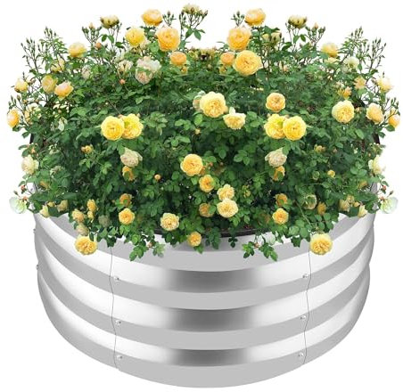 Mardili Round Raised Garden Bed Kit, Sliver Galvanized Raised Planter Box Outdoor for Vegetables, Large Bottomless Metal Raised Bed for Herb, Growing Fruits, Flower (2x2x1 ft)