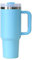 STARLA Gobelet isotherme, avec paille et anse de 1,2 l, 2 couvercles, anti-fuite, en acier inoxydable, pour café, à emporter, avec poignée, taille S, bleu ciel