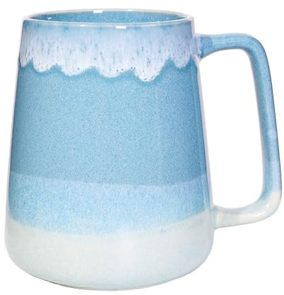 24 oz Large Ceramic Coffee Mug with Big Handle, Handmade Kiln Glazed Large Coffee Mug Tea Cup, Novelty Mug,Unique Uneven Surface for Office and Home,Microwave and Dishwasher Safe (Light Blue)