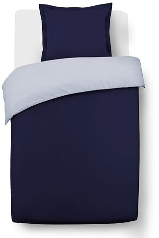 Vision – Bettwäsche – Bettbezug 135 x 220 cm mit 1 passende Kissenbezug 80 x 80 cm – Reißverschluss – Vollständig wendbar: Wahl zwischen Grau und Blau – 100% Baumwolle – Ökotex-Zertifikat