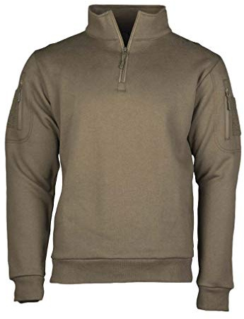 Mil-Tec Tactical Sweatshirt (Unisex) • Pullover mit Zipper • Sweater mit Kragen • Atmungsaktives Sweatshirt Damen & Herren • Warmer Pulli für Arbeit, Freizeit, Outdoor • Ranger Grün, XS