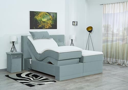 Boxspringbett Lapi 240x220, VS-Hellblau, 7-Zohnen Taschenfederkernmatratze, Ergoflex - Inklusive Aufbau - Deutscher Hersteller