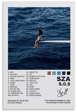 Sza Poster, Musikalbum, Sos Cover, signiertes Musikposter für Zimmer, ästhetische Leinwand, Wandkunst, Schlafzimmerdekoration, 30 x 45 cm