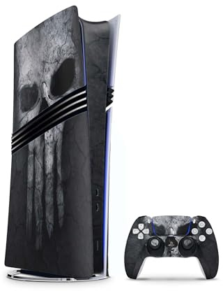PS5 Pro Skin Aufkleber Set, Vinyl-Schutzfolie für PlayStation 5 Pro Konsole und Controller, Matt, Passgenau (Hard Skull, PS5 Pro Ohne Disk)