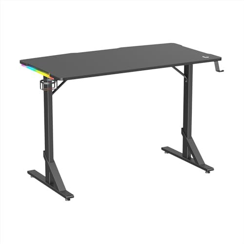 Noua Aim Scrivania Gaming RGB, Tavolo da Gioco Ergonomico, Postazione Gaming per PC Computer Monitor, Portabicchieri e Gancio per Cuffie, 120 * 60 * 75 cm