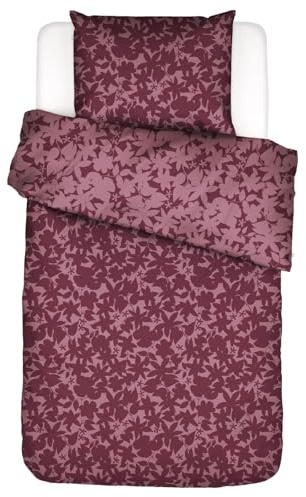 ESSENZA Bettwäsche Imara Burgundy Flanell Blumen Clematis Blüten Blumen Geblümt Floral Schattenbild Silhouette Blätter, Größe:155 cm x 220 cm