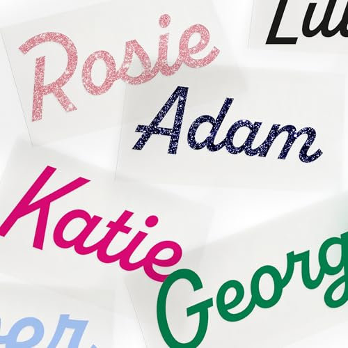 Personalised Name Iron-On Transfer | Custom Script Font HTV Iron-On Stickerl Decal for T-Shirts, Tote Bags, Hen Tees, Baby Grows & More