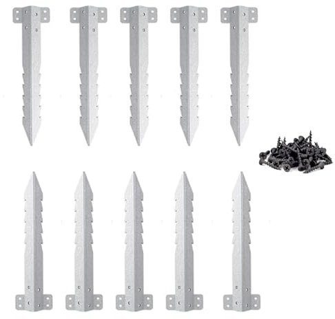 10 Pack Railway Sleeper Brackets with Screws, Heavy Duty Metal Jagged Fence Post Support, Sleepers Stakes for Garden Timber Raised Bed, Pathway Driveway, Retaining Walls Edging Edge