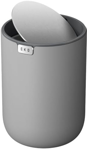 EKO Fandy Mini-Mülleimer mit Deckel, Schwingdeckel, Schreibtisch-Mülleimer für Badezimmer, Arbeitsplatte, Schminktisch, Schreibtisch oder Büro, kleiner Mülleimer, 2,2 l, Grau