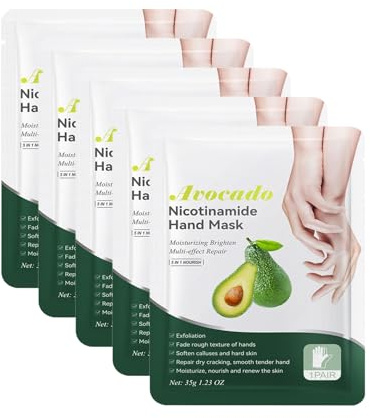 5 Pairs Handmasken, Avocado-Handmaske, Feuchtigkeitsspendende Handschuhe Hand Mask für die Handpflege Pflegende Regenerierende Peeling-Maske für Trockenes Altern und Rissige Hände