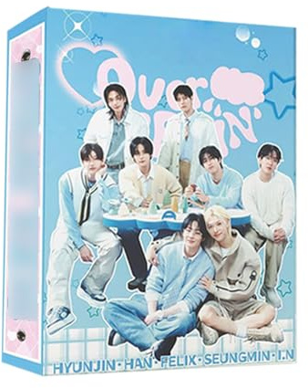 SUJEBKC sk Kpop-Sammelalbum mit 4 Fächern,80 Sitzplätze,photocard binder,Süßer Cartoon-Fotokartenordner,Idol-Cartoon-Fotoschutzalbum,Geschenke für Jungen und Mädchen (Blau)