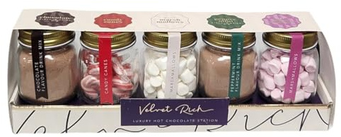 Luxury Hot Chocolate Gift Station Set with Mini Marshmallows Candy Canes Peppermint Mix Cocoa Powder Winter Warm Drinks Festive Treat Hamper