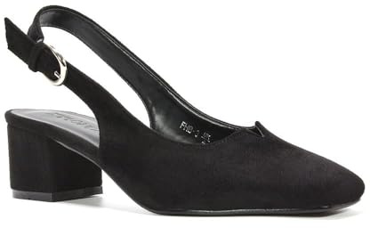 ESSEX GLAM Women's Slingback Court Shoes Ladies Square Toe Low Mid Block Heel Evening Classic Pumps Size 3-8 (Black Faux Suede, UK Footwear Size System, Adult, Women, Numeric, Medium, 6)