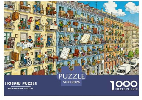Madrid Wohnhaus Umzugstag Hölzerne Puzzles Wasserfest 1000-teiliges Puzzle Für Erwachsene Herausfordernd Und Knifflig Herausfordernde Puzzlespiele