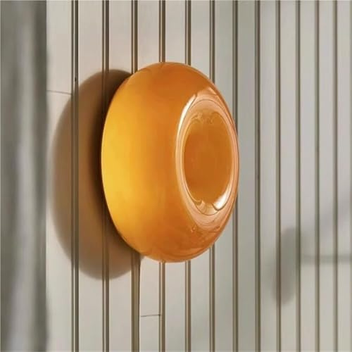 KHUKHU Creative Donuts Wandleuchte, 24 W, Runde LED-Wandleuchte, Wandleuchte Aus Orangefarbenem Glas, Moderne, Nordische Kreisförmige Wandleuchten Mit Einem Durchmesser Von 26 Cm For Schlafzimmer