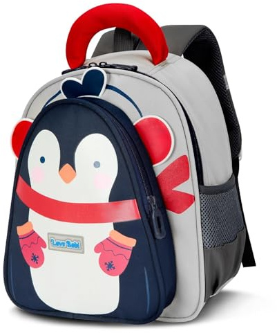 PROTAURI Rucksack Kinder für Jungen, Karikatur Tier Kindergartenrucksack Reflektierend mit Brustgurt, Kita Rucksack mit Großem Fassungsvermögen, 2-6 Jahre, Grau Pinguin-Design
