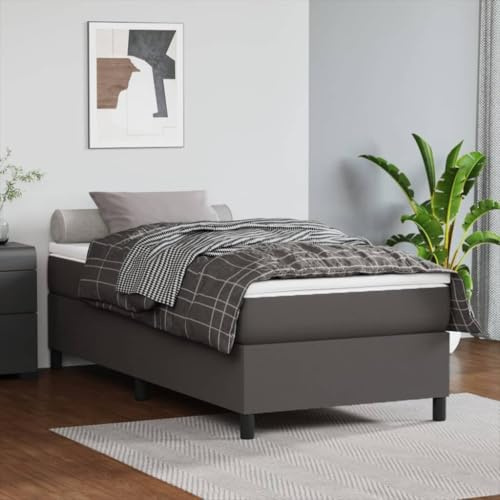 Kaloriko Boxspringbett mit Matratze Grau 80x200 cm, Kunstleder Bezug, Taschenfederkern, mittelfeste Unterstützung, Möbel für Schlafzimmer