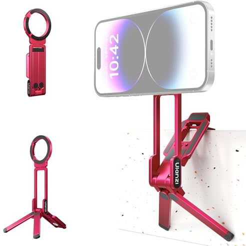 ULANZI MA38 Magnetisches Handy-Stativ Aluminium, Karabiner Förmige Maglock, Faltbar Ständer Smartphone, Doppelmagnet Tripod, Mini Selfie Stick kompatibel mit iPhone 17 16 15 14 13 12 Magsafe Rot
