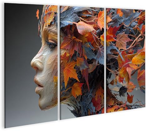 islandburner Bild auf Leinwand Herbstliche Frauenkopf Skulptur in Orange und Schwarz - 3-teilig - Edition E1