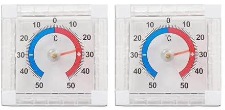 RLMVGBX Window Thermometer, 2-Pack, Self-Adhesive | 2 self-adhesive thermometers, 0-50°C, weatherproof. Clear dial, for windows & outdoors. No batteries needed.