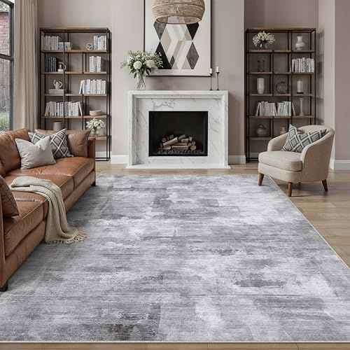PureCozy Teppich Wohnzimmer 240x300cm Hellgrau Waschbar Kurzflor | Waschbarer Modern Abstrakter Groß Teppiche Gegend,Rutschfest Carpet,für Schlafzimmer,Esszimmer,Büro Carpet