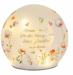 formano Deko-Kugel mit LED-Licht, Farbglas, 12 cm, Blumenmuster, Timer, Batteriebetrieben, 1 Stück - Nimm dir Zeit..