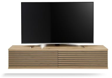 möbelando Lowboard Lorena 160 cm – Modernes TV-Möbel mit Stäbchenfront, Artisan Eiche/Schwarz, stehend/hängend montierbar, Sideboard für Wohnzimmer