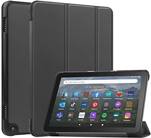 PREDCFVY Case For Kindle Fire HD 8 and Plus (2020,2022 Release),Tri-Fold Smart Tablet,Slim Multi-Viewing Angles Stand Hard Shell Folio Cover,Auto Sleep/Wake(Black)