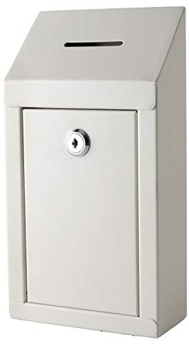 Metall-Spendenbox & Sammelbox Büro Vorschlagsbox Secure Box mit Top Coin Slot und Schloss inklusive 2 Schlüsseln – einfache Wandmontage oder Arbeitsplatte (Off-White)