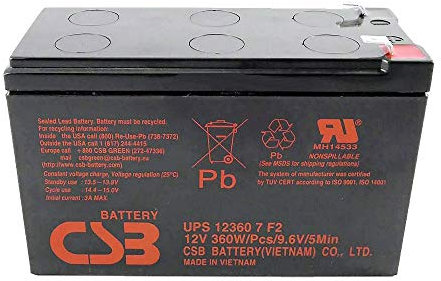 CSB UPS123607F2, Batteria AGM ermetica ricaricabile al piombo 12v 360W per UPS, Faston 6,3mm.