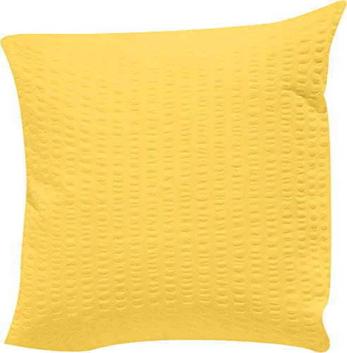 Erwin Müller Kissenbezug, Kuschelkissenbezug, Kissenhülle Seersucker Uni Serie Rosenheim gelb Größe 40x40 cm - pflegeleicht, bügelfrei, mit Reißverschluss