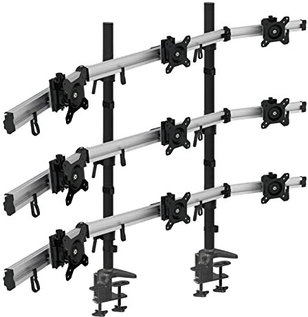 HFTEK - MP290C-N - 9fach-Monitorarm Tischhalterung Stand Halterung Halter für 9 Bildschirme von 15-27 Zoll auf 3 Ebenen
