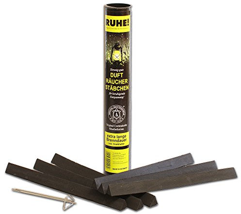 Crottendorfer Räucherstäbchen Ruhe! - mit leichtem zitronigen Duft um lästige Gäste zu vermeiden - 6 Stück inkl. Drahthalter - Made in Germany