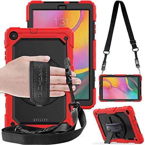 TECHGEAR Utility Coque pour Samsung Galaxy Tab A 10.1 2019 (SM-T510 / SM-T515) Coque Rigide, Très Haute Protection Anti-Choc avec Support Pivotant 360 Degrés, Bandoulière Épaule et Prise Main - Rouge